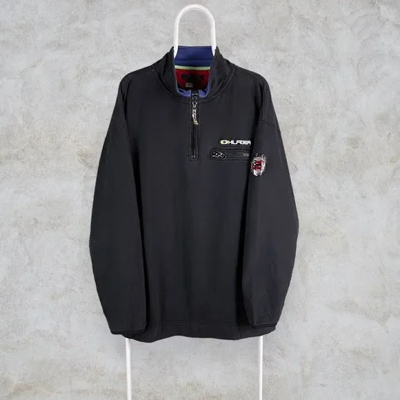 Vintage Black Tommy Hilfiger Sweatshirt 1/4 Zip Mens XL - Picture 2 of 6
